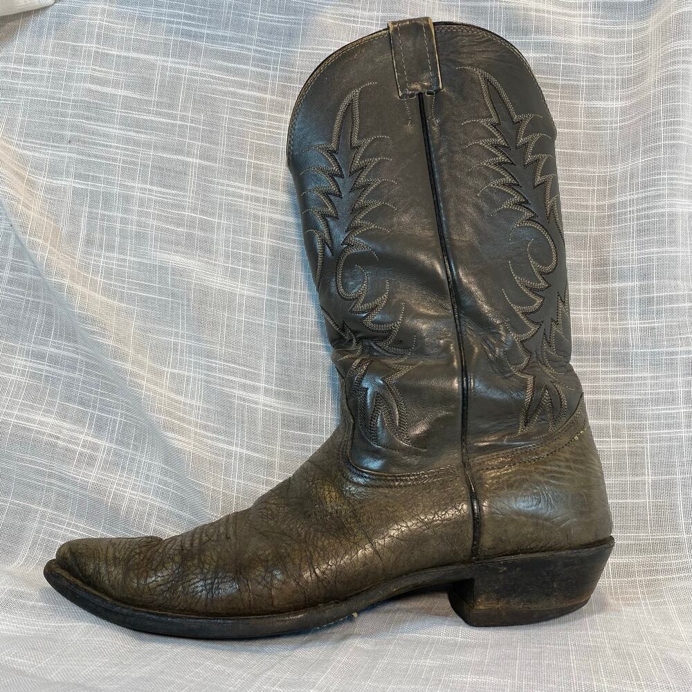 Vintage Nocona 2 Tone Gray Leather Western Cowboy Boots Mens 9 USA Embroibery